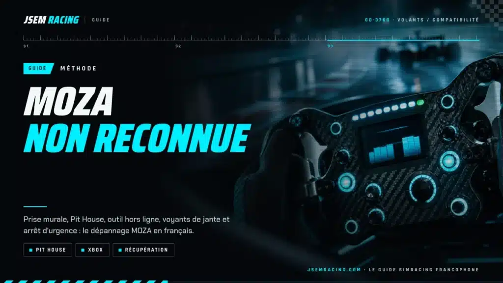 Visuel du guide de dépannage de la base MOZA non reconnue : Pit House, Xbox et récupération