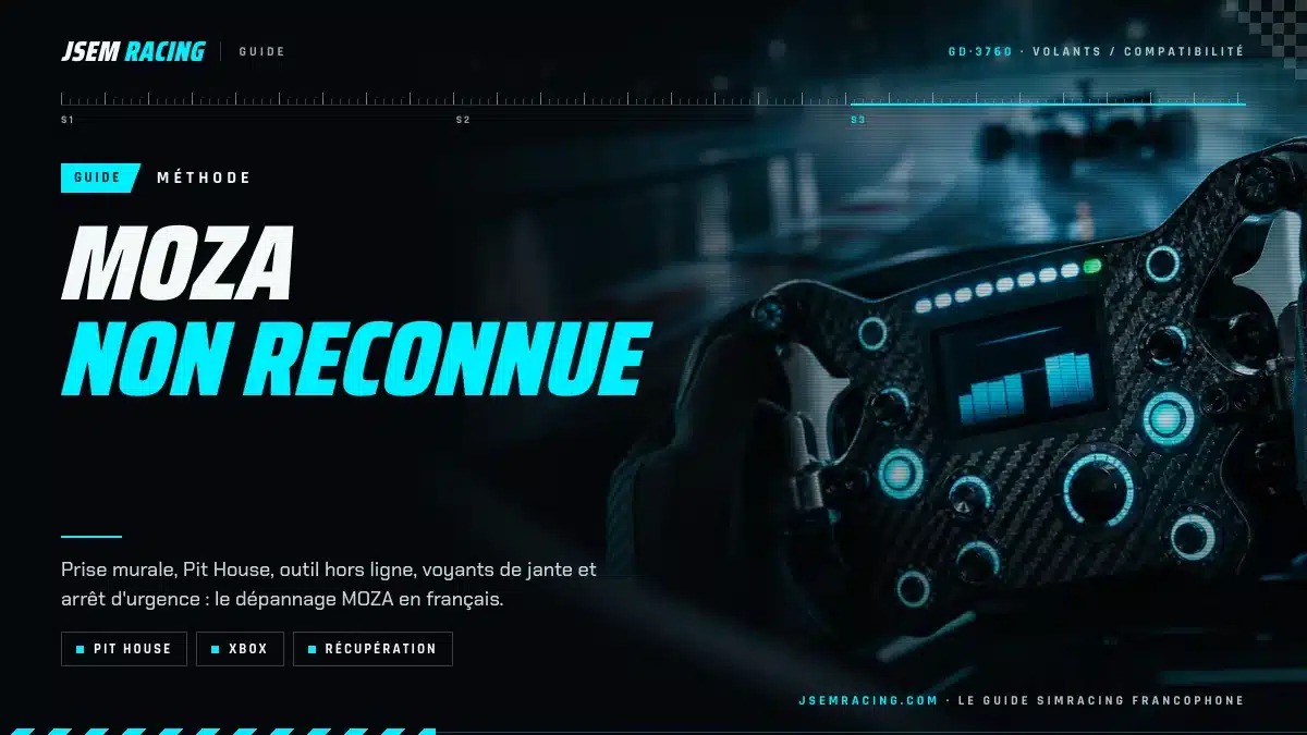Visuel du guide de dépannage de la base MOZA non reconnue : Pit House, Xbox et récupération