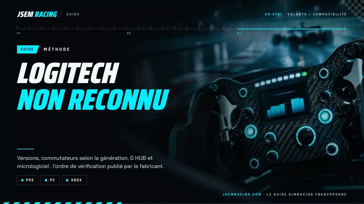 Visuel du guide de dépannage du volant Logitech non reconnu : PS5, PC et Xbox