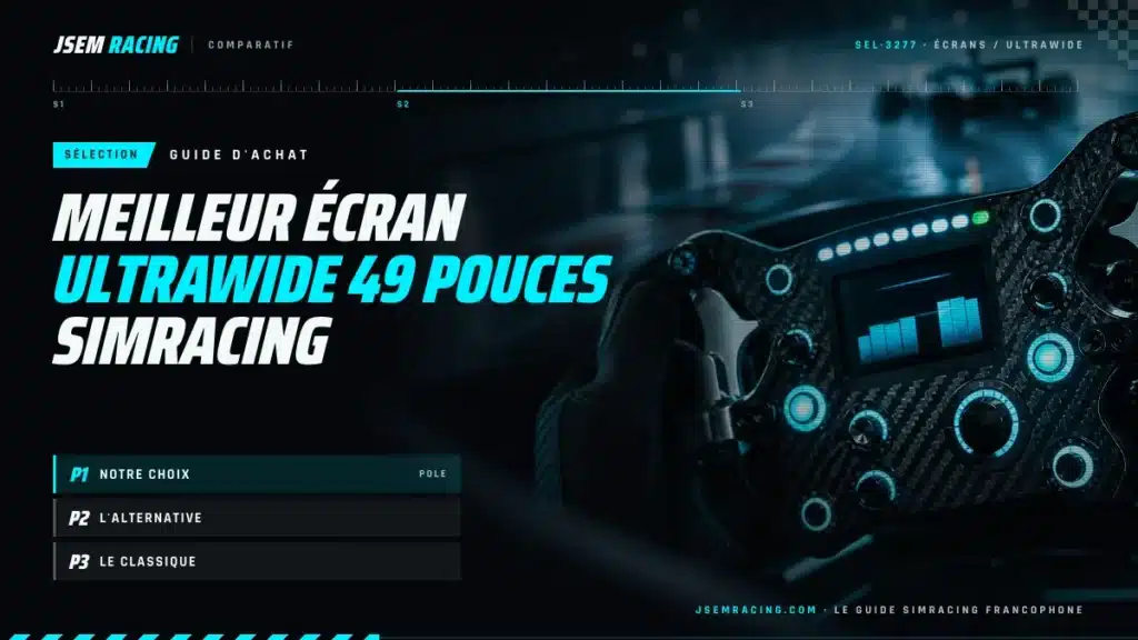 Visuel JSEM Racing : meilleur écran ultrawide 49 pouces simracing, avec notre choix, l'alternative et le classique