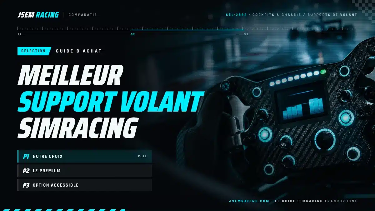 Visuel JSEM Racing : meilleur support volant simracing, avec notre choix, le premium et option accessible