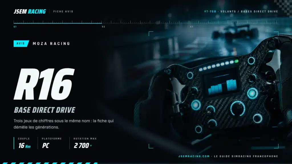 Visuel JSEM Racing : MOZA R16 avis, base direct drive