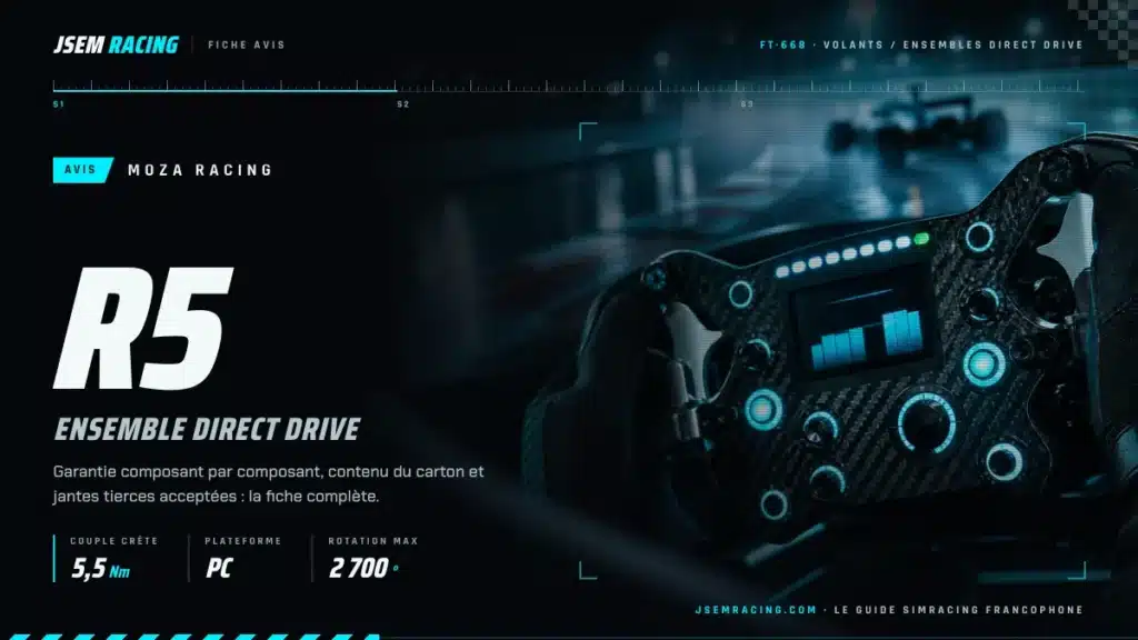 Visuel JSEM Racing : MOZA R5 avis, ensemble direct drive