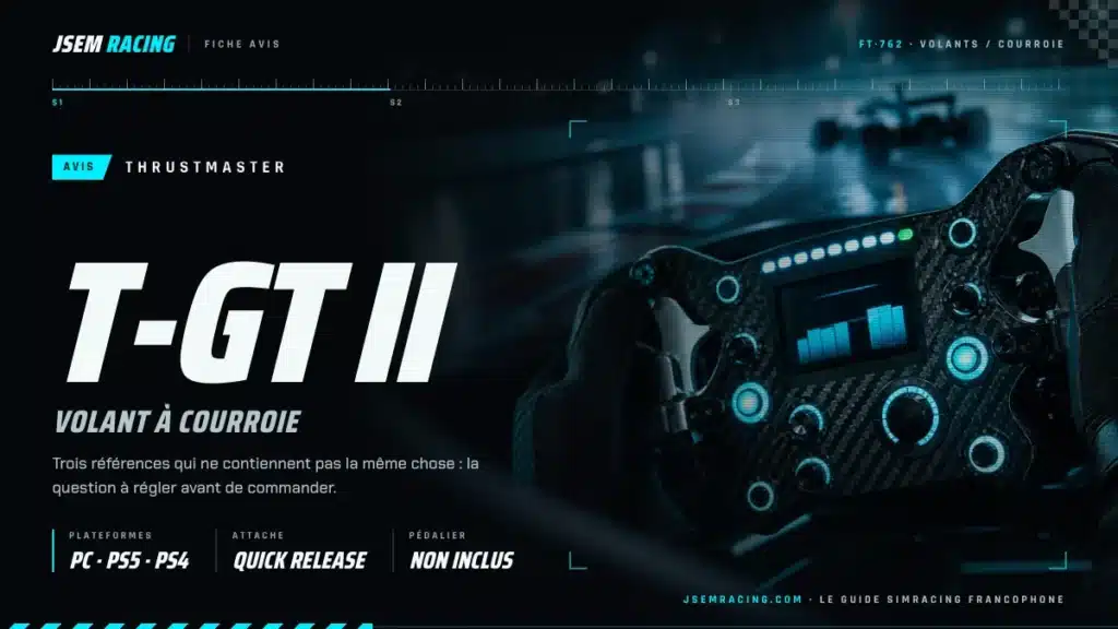 Visuel JSEM Racing : Thrustmaster T-GT II avis, volant à courroie