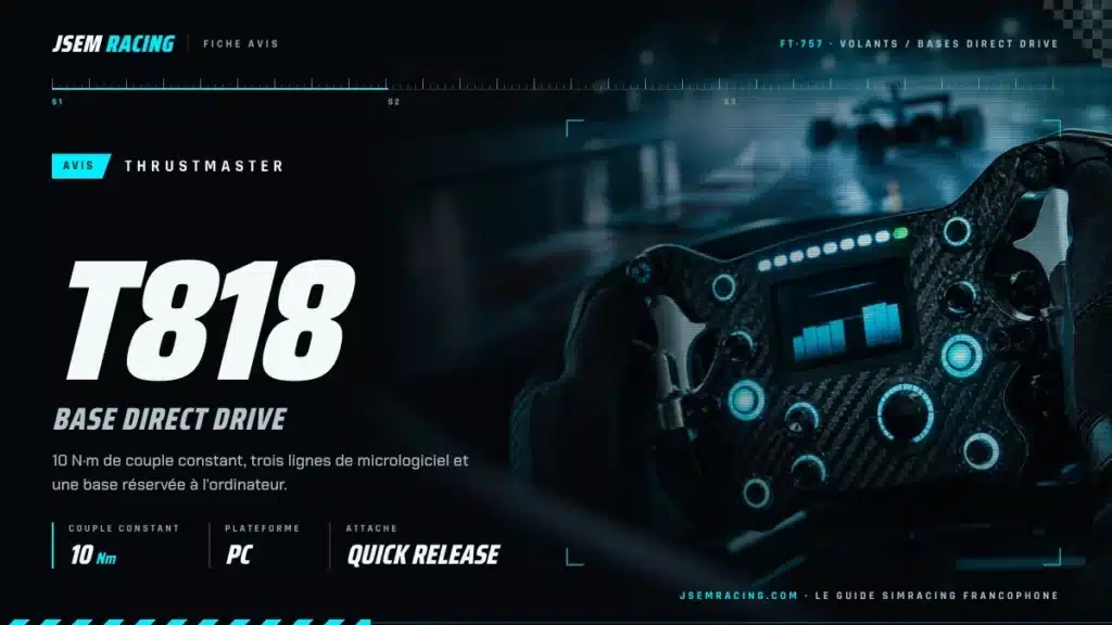 Visuel JSEM Racing : Thrustmaster T818 avis, base direct drive