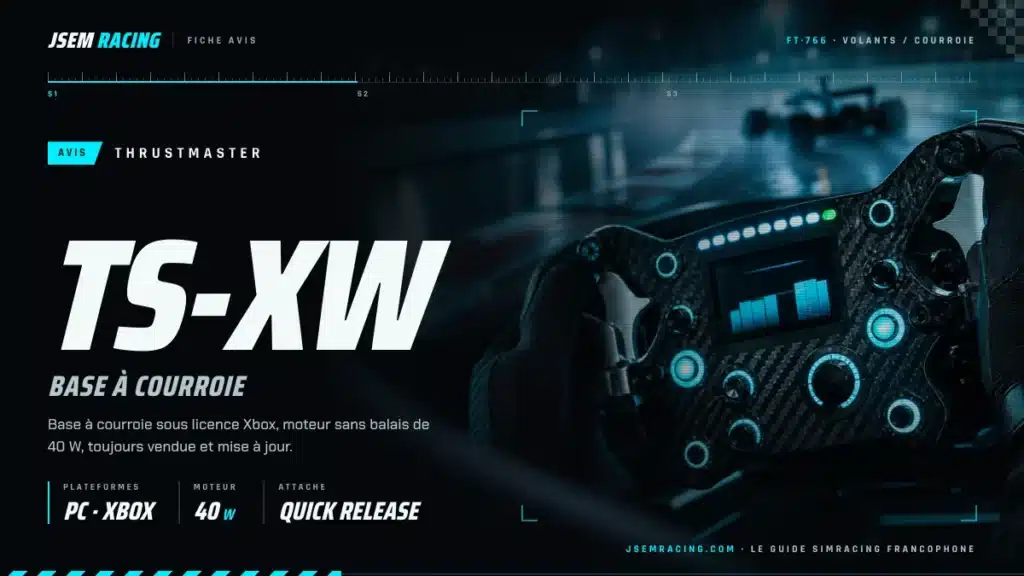 Visuel JSEM Racing : Thrustmaster TS-XW avis, base à courroie